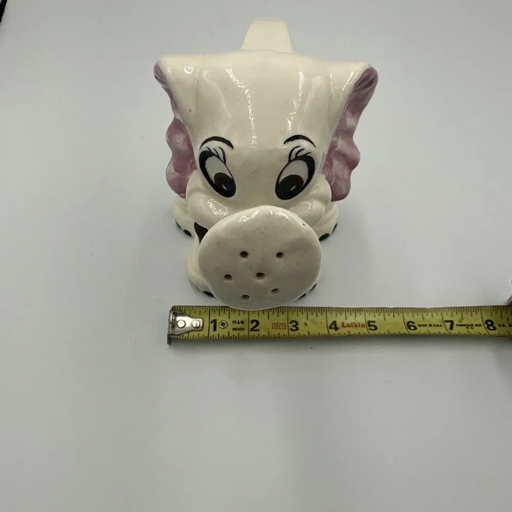VTG Ceramic Elephant‎ Watering Pitcher Jug Planter Pink Bow Cute Sprinkler Spout
